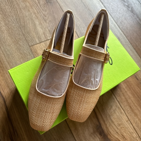 Sam Edelman Shoes - Sam Edelman Gold/Woven Mary Jane Flats Bleached/Beechwood